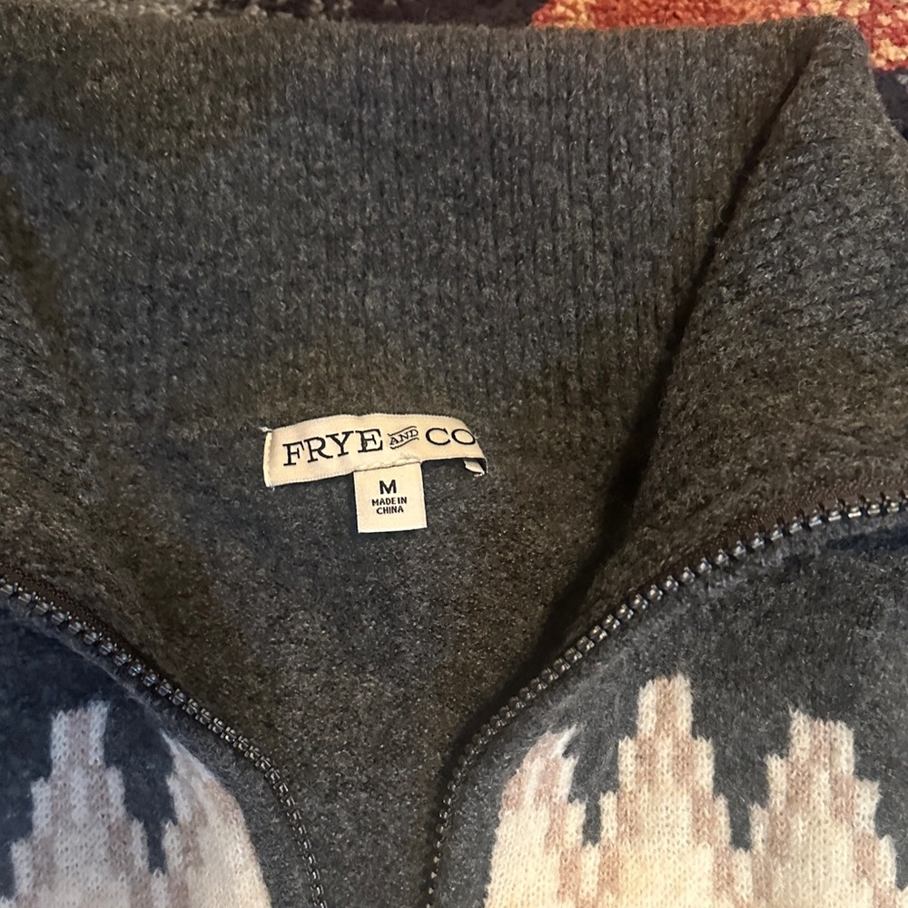Frye Gray and Cream Argyle Zip-Up Sweater - Picture 3 of 4